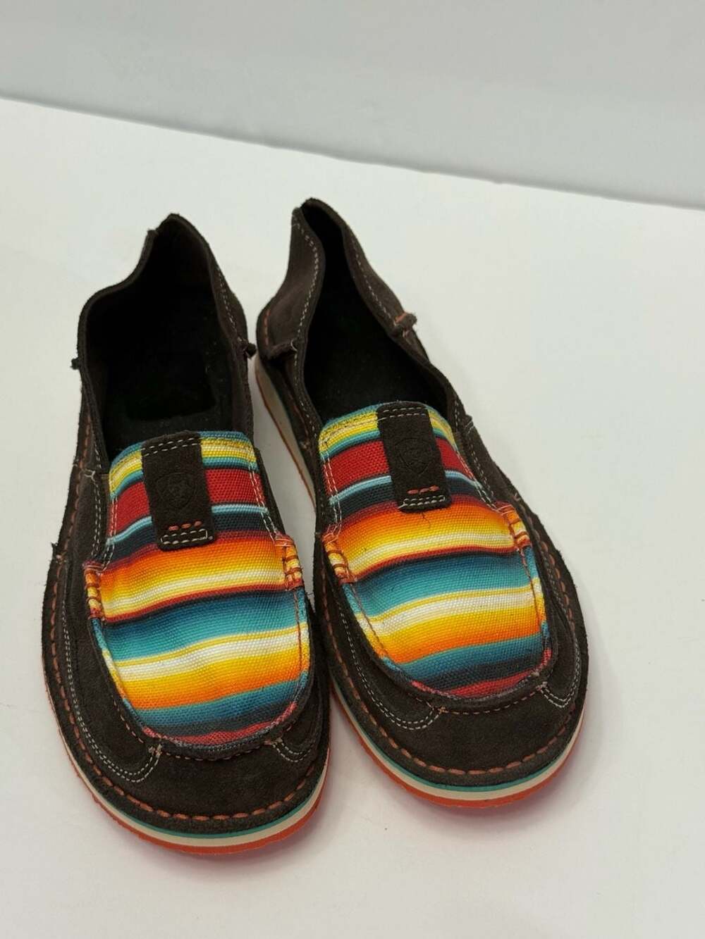 Ariat Women's Serape Cruiser Loafer Shoes Brown Suede Slip On Stripe Aztec